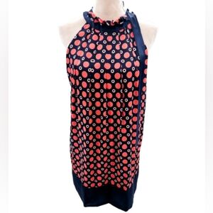 Original Milly Of New York Silk Ruffleneck Dress Orange & Navy